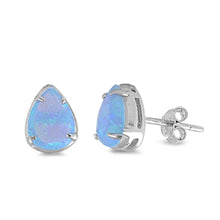 Load image into Gallery viewer, Sterling Silver Stylish Light Blue Lab Opal Pear Shape Stud Earring with Earring Height of 9MM