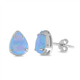 Sterling Silver Stylish Light Blue Lab Opal Pear Shape Stud Earring with Earring Height of 9MM