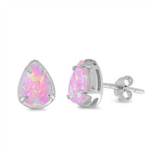 Load image into Gallery viewer, Sterling Silver Pear Shape With Pink Lab Opal EarringsAnd Earring Height 9mm