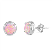 Load image into Gallery viewer, Sterling Silver Round Shape With Pink Lab Opal EarringsAnd Earring Height 7mm