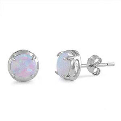 Sterling Silver Round Shape With White Lab Opal EarringsAnd Earring Height 7mm