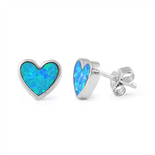 Load image into Gallery viewer, Sterling Silver Blue Lab Opal Heart Shaped Earrings