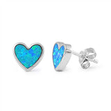 Sterling Silver Blue Lab Opal Heart Shaped Earrings