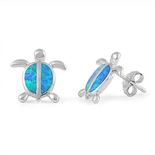 Load image into Gallery viewer, Sterling Silver Blue Lab Opal Turtle Shaped Earrings