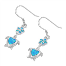 Load image into Gallery viewer, Sterling Silver Fancy Modish Blue Lab Opal Plumeria with Turtle Earwire StyleAnd Earring Height of 30MM