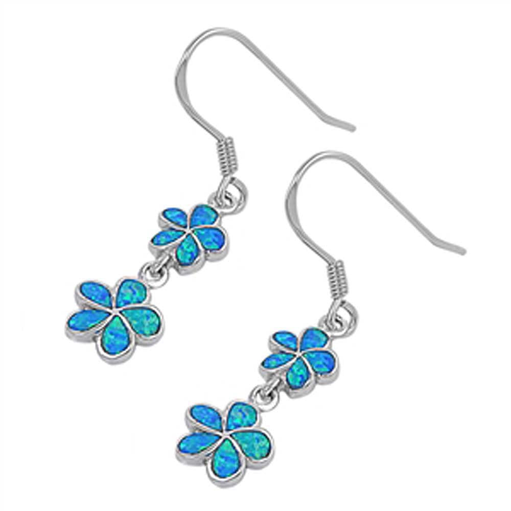 Sterling Silver With Lab Opal Plumeria Earrings