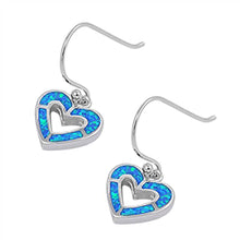 Load image into Gallery viewer, Sterling Silver Trendy Blue Lab Opal Open Cut Heart Earwire StyleAnd Earring Heigh of 33MM