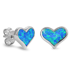 Sterling Silver Trendy Heart Blue Lab Opal Stud Earring with Face Height of 9MM