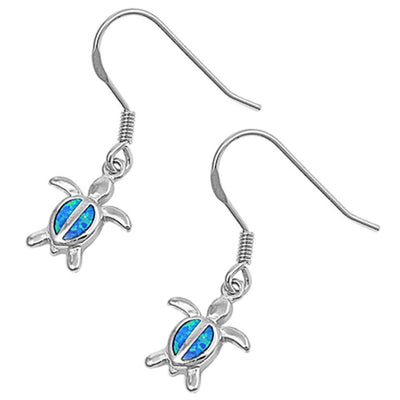 Sterling Silver Fancy Turtle with Blue Lab Opal Inlaid Earwire StyleAnd Face Height of 17MM