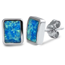 Load image into Gallery viewer, Sterling Silver Blue Lab Opal Rectangle Shaped Earrings