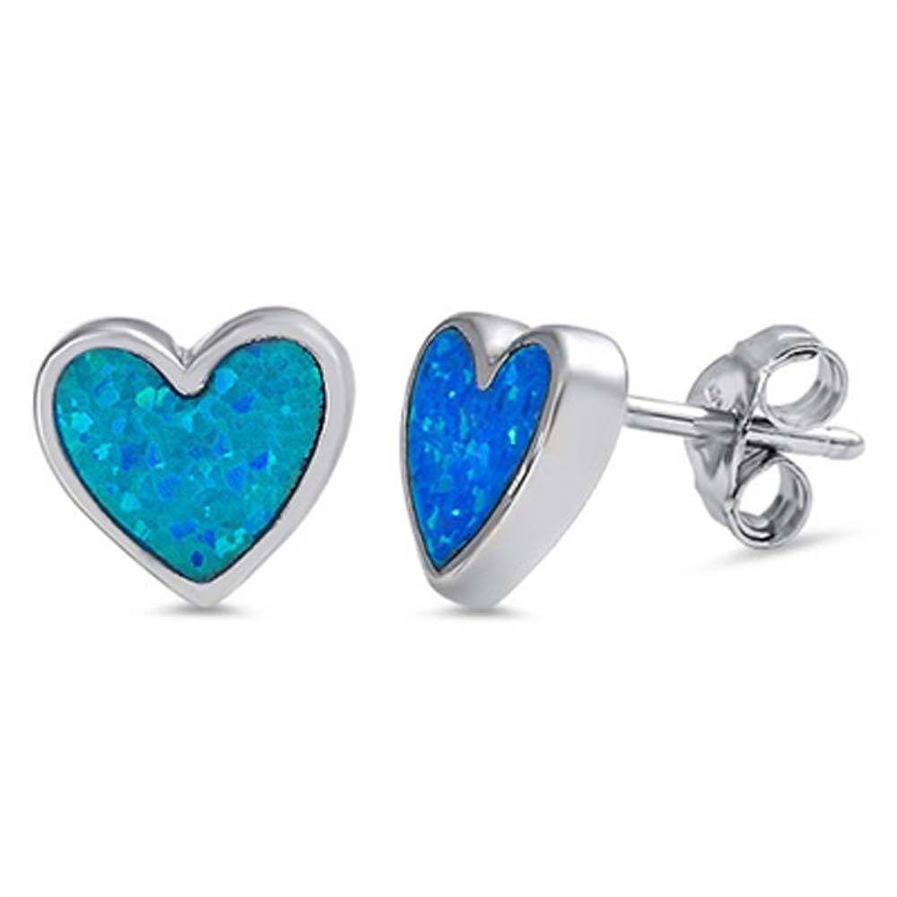 Sterling Silver Tendy Heart Blue Lab Opal Stud Earring with Face Height of 8MM