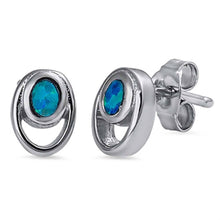 Load image into Gallery viewer, Sterling Silver Oval Shape With Blue Lab Opal EarringsAnd Face Height 8mm