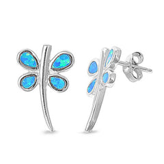 Sterling Silver Stylish Firefly with Blue Lab Opal Inlaid Stud EarringAnd Face Height of 18MM