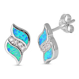 Sterling Silver Wings Shape With Blue Lab Opal Earrings With CZ StonesAnd Face Height 14mm