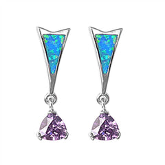 Sterling Silver Classy Design with Trillion Cut Amethyst Cz Dangle Stud EarringAnd Face Height of 25MM