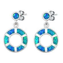 Load image into Gallery viewer, Sterling Silver Blue Lab Opal Open Circle Shaped Earrings