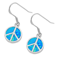 Sterling Silver Modish Peace Sign with Blue Lab Opal Inlaid Earwire StyleAnd Face Height of 18MM