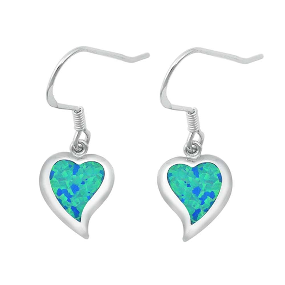 Sterling Silver Fancy Heart Blue Lab Opal Earwire Style with Face Height of 14MM