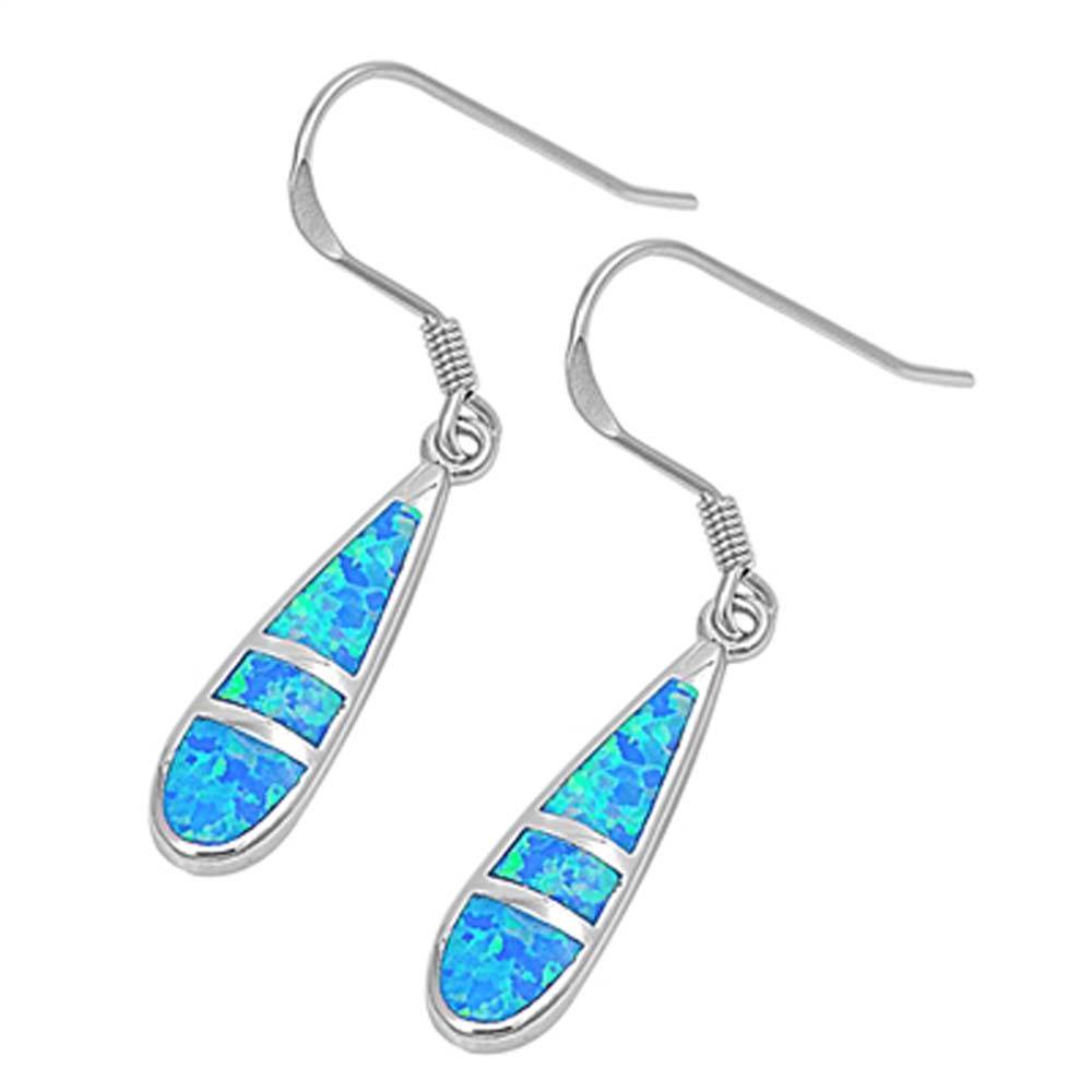 Sterling Silver Stylish Drop with Blue Lab Opal Inlaid Earwire StyleAnd Face Height of 16MM