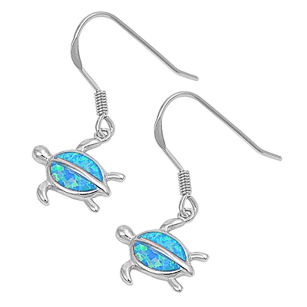 Sterling Silver Turtle Shape With Blue Lab Opal EarringsAnd Face Height 11mm