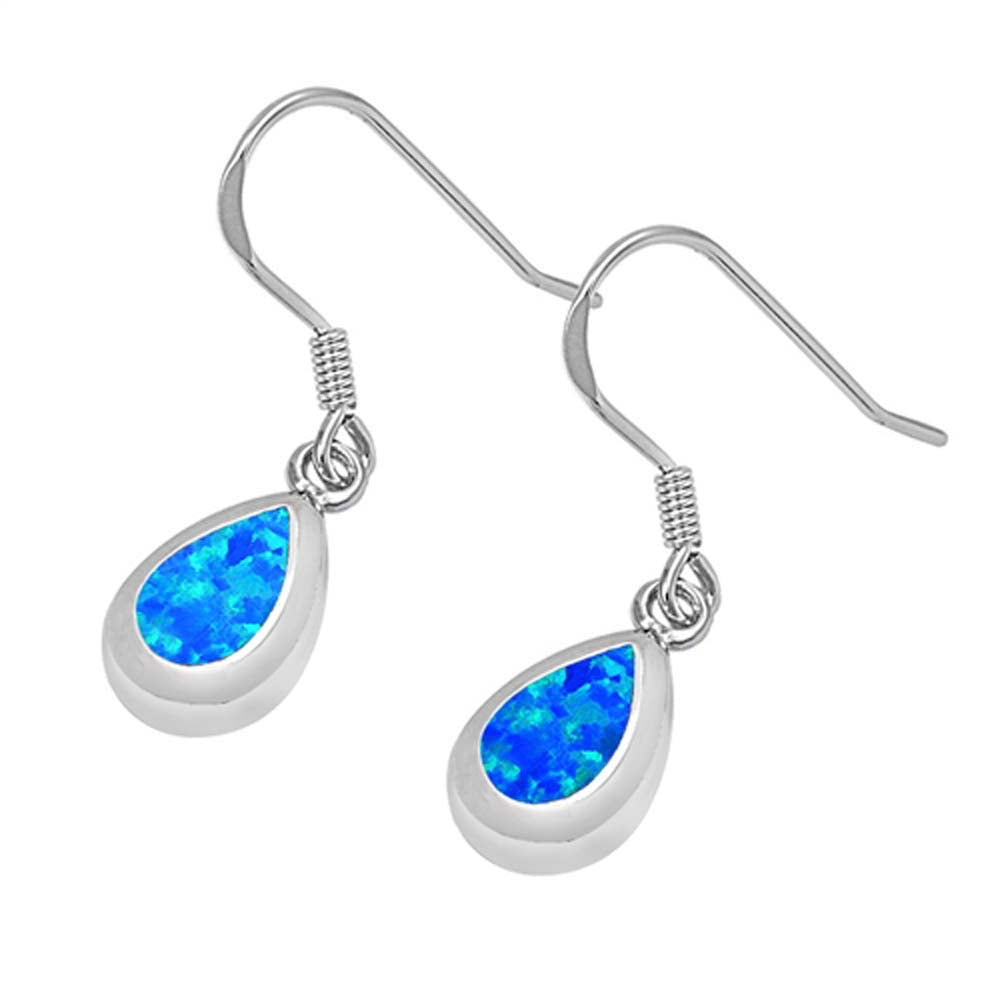 Sterling Silver Blue Lab Opal Pear Shaped Earrings