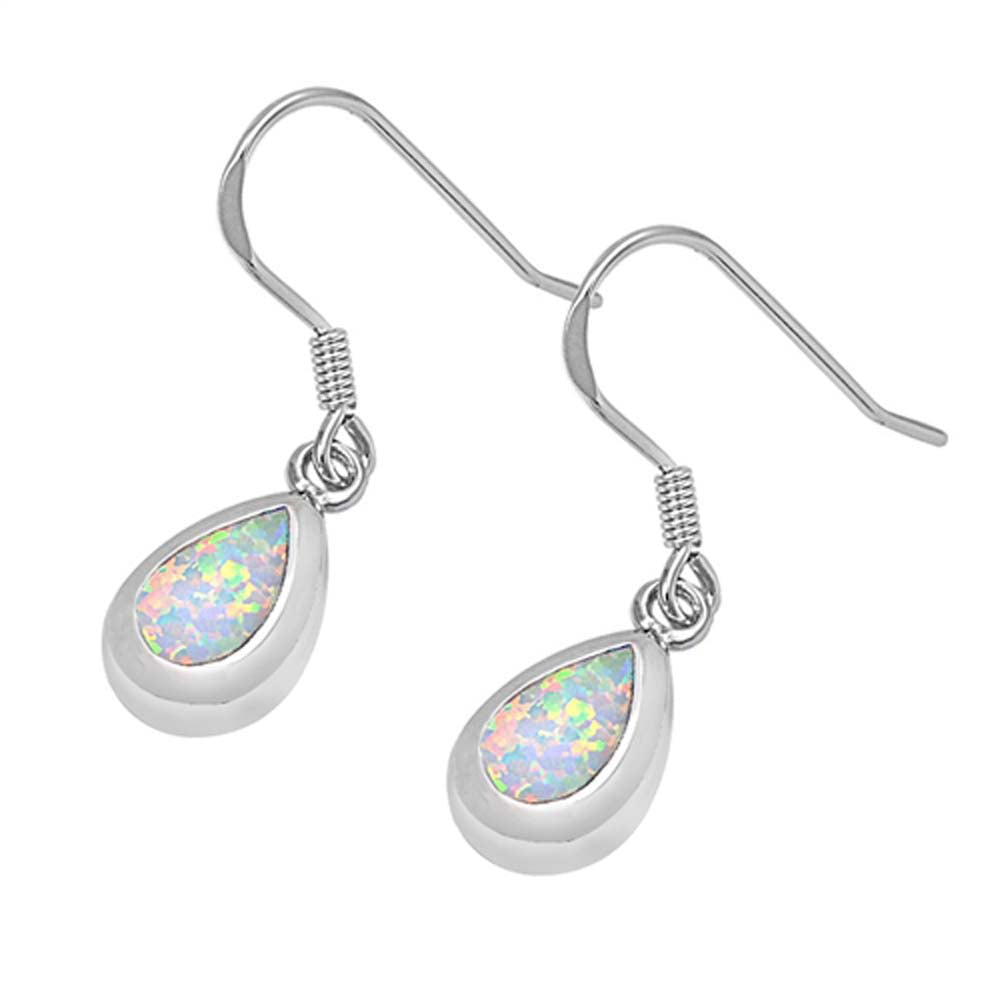 Sterling Silver White Lab Opal Pear Shaped Earrings