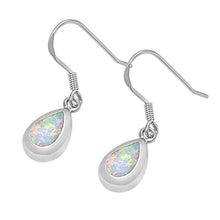 Load image into Gallery viewer, Sterling Silver White Lab Opal Pear Shaped Earrings