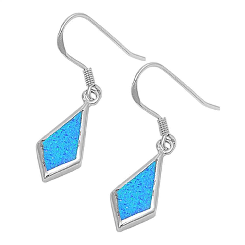 Sterling Silver Elongated Diamond Shaped Blue Lab Opal Earwire Style with Face Height of 22MM