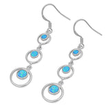 Sterling Silver Fancy Three Hoops with Blue Lab Opal Round Cut Inside Earwire StyleAnd Face Height of 39MM