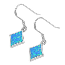Load image into Gallery viewer, Sterling Silver Diamond Shape With Blue Lab Opal EarringsAnd Earring Height 11mm