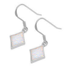 Load image into Gallery viewer, Sterling Silver Diamond Shape With White Lab Opal EarringsAnd Earring Height 11mm