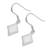 Sterling Silver Diamond Shape With White Lab Opal EarringsAnd Earring Height 11mm