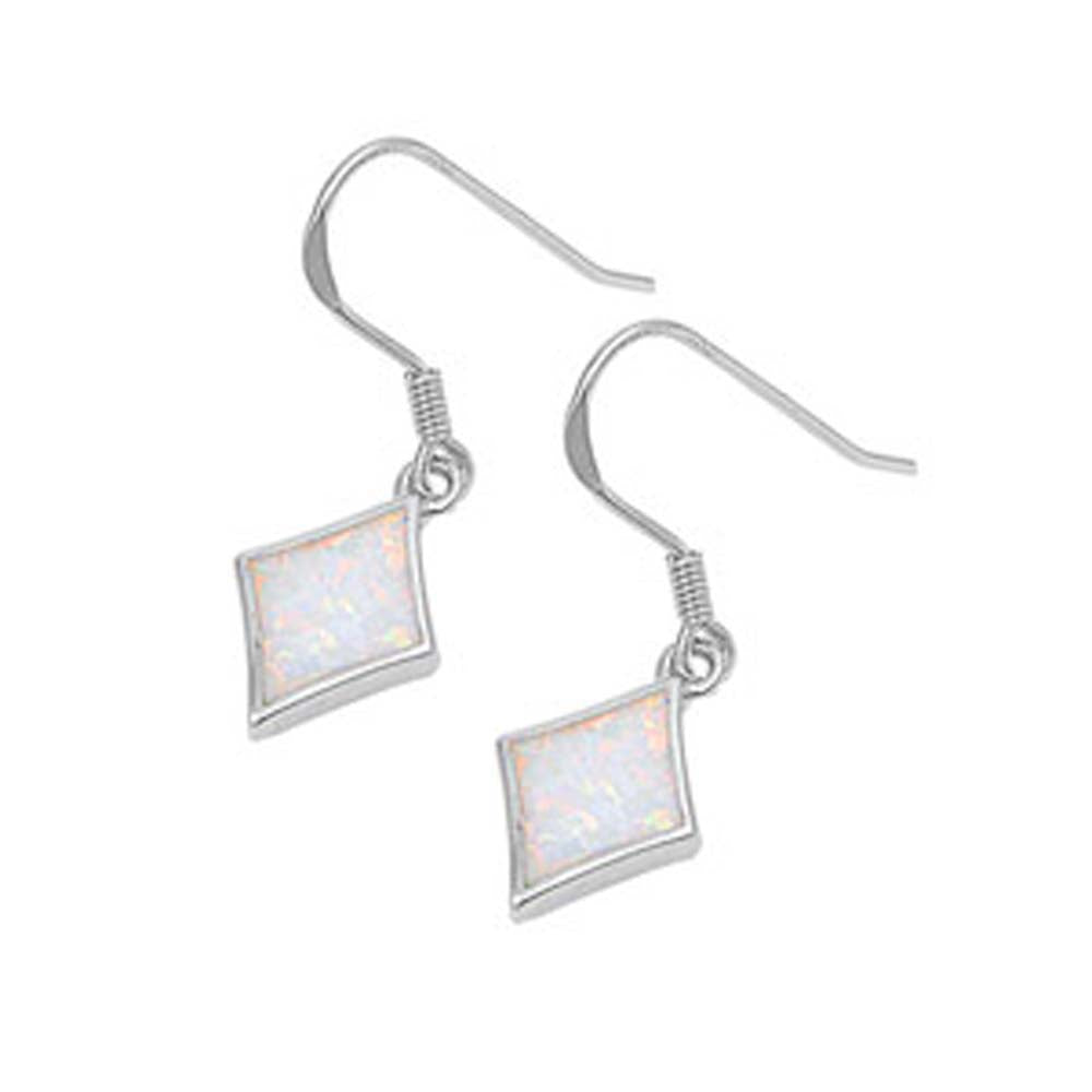 Sterling Silver Classy Diamond Shaped White Lab Opal Earwire Style with Face Height of 28MM