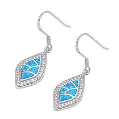 Sterling Silver Elegant Design Marquise Shaped with Blue Lab Opal Inlaid and Halo Clear Czs Earwire StyleAnd Face Height of 25MM