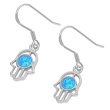 Load image into Gallery viewer, Sterling Silver Modish Hand of God with Blue Lab Opal Round Cut Earwire StyleAnd Face Height of 18MM