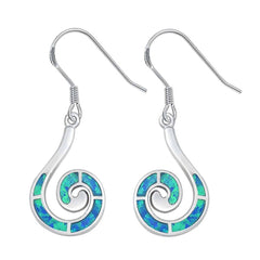 Sterling Silver Fancy Swirl Design with Blue Lab Opal Inlaid Earwire StyleAnd Face Height of 22MM