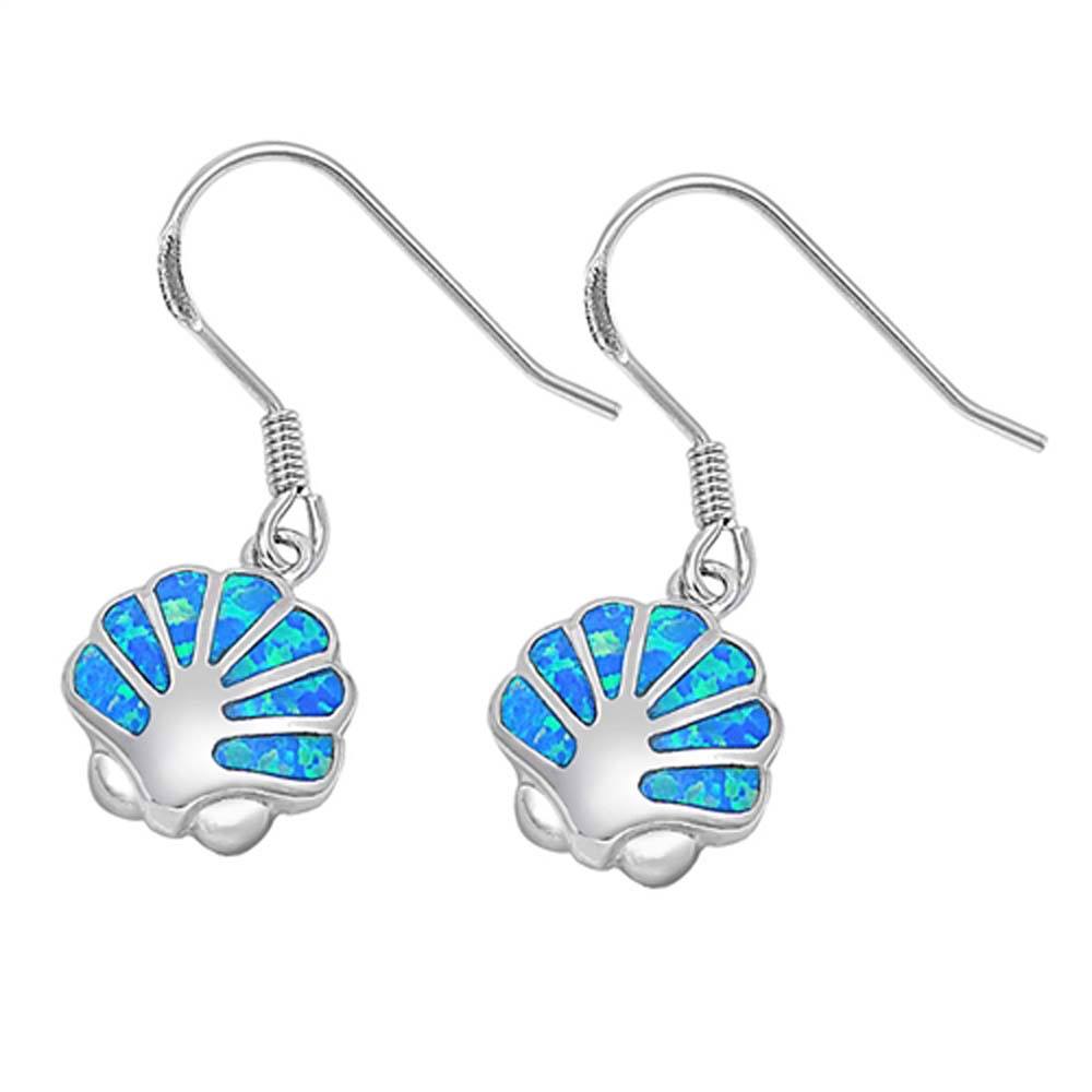 Sterling Silver Seashell Shape With Blue Lab Opal EarringsAnd Face Height 15mm