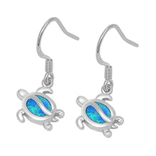 Load image into Gallery viewer, Sterling Silver Turtle Shape With Blue Lab Opal EarringsAnd Face Height 11mm