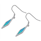 Sterling Silver Fancy Blue Lab Opal Diamond Shaped Earwire Style with Earring Height of 24MM