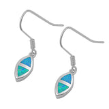 Sterling Silver Fancy Marquise Shaped Inlaid with Blue Lab Opal Earwire StyleAnd Earring Height of 15MM