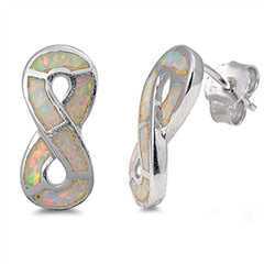 Sterling Silver Trendy White Lab Opal Infinity Stud Earring with Friction Back PostAnd Earring Height of 17MM