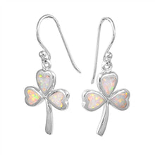Load image into Gallery viewer, Sterling Silver Clover Leaf Shape With White Lab Opal EarringsAnd Earring Height 22mm