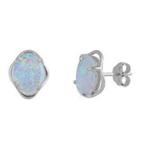 Sterling Silver Oval Shape With White Lab Opal EarringsAnd Earring Height 12mm