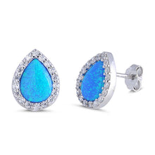 Load image into Gallery viewer, Sterling Silver Pear Shape With White Lab Opal Earrings With CZ StonesAnd Earring Height 11mm