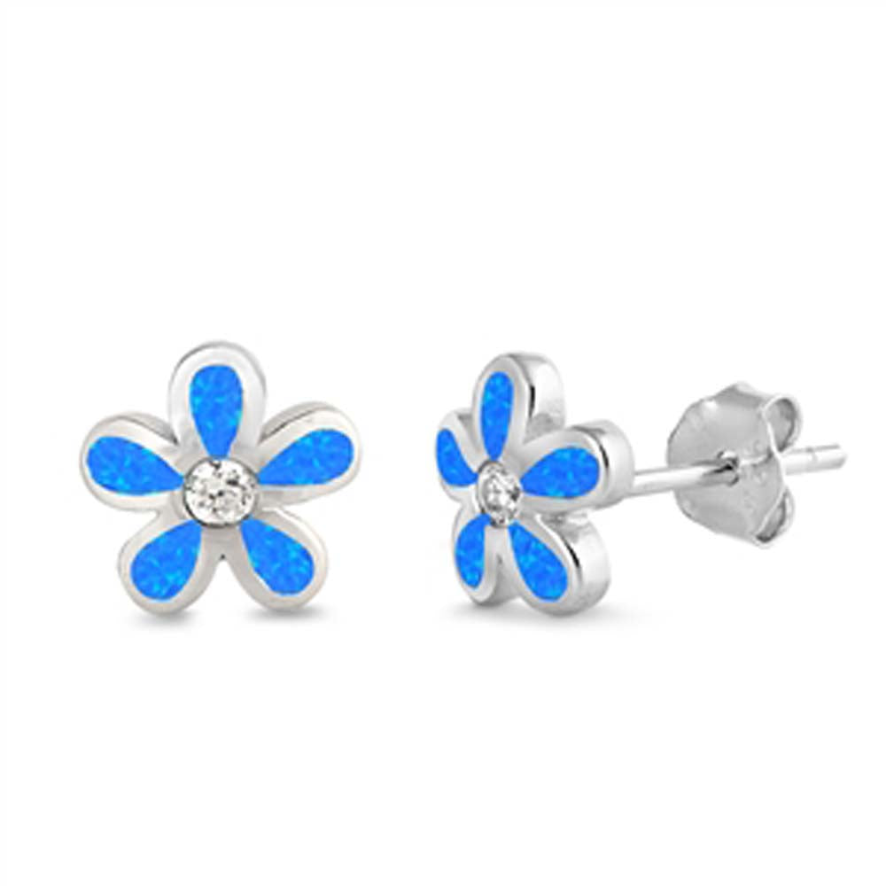 Sterling Silver Blue Lab Opal  Flower Earrings