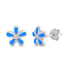 Load image into Gallery viewer, Sterling Silver Blue Lab Opal  Flower Earrings