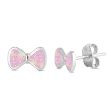 Load image into Gallery viewer, Sterling Silver Bow Shape With Pink Lab Opal EarringsAnd Earring Height 5mm