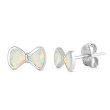 Load image into Gallery viewer, Sterling Silver Bow Shape With White Lab Opal EarringsAnd Earring Height 5mm