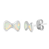 Sterling Silver Bow Shape With White Lab Opal EarringsAnd Earring Height 5mm