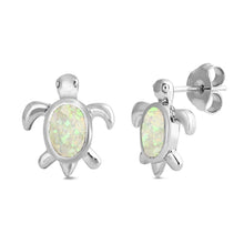 Load image into Gallery viewer, Sterling Silver Earrings With Turtle Shaped White Lab Opal